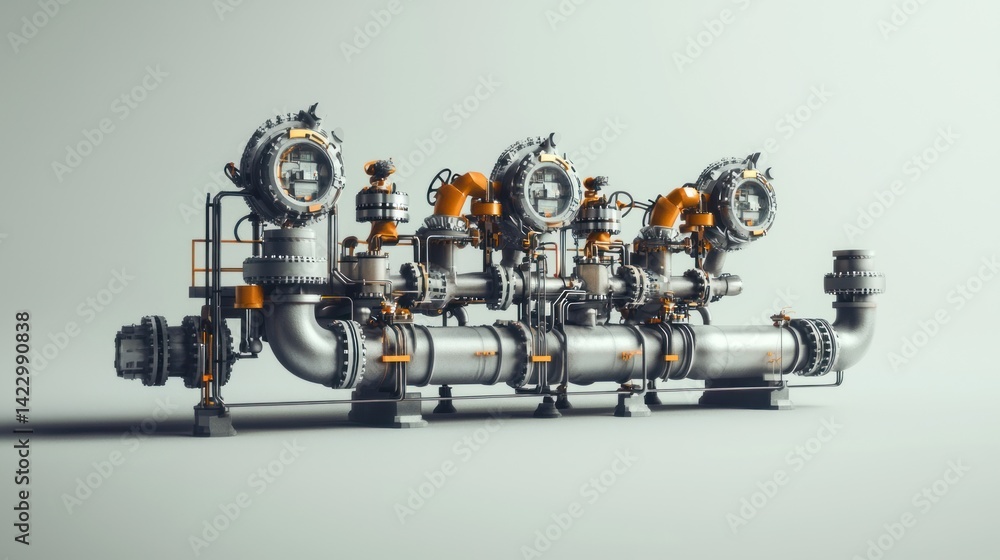 Futuristic Industrial Machinery: A 3D Render of Complex Piping System Futuristic Industrial Machinery: A 3D Render of Complex Piping System