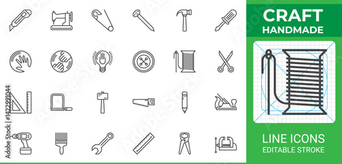 Craft and handmade line icon set