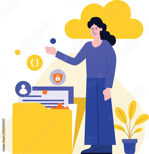 Woman Checking Cloud File With Smile