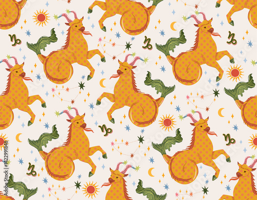 Capricorn zodiac star seamless pattern. Capricorn sign symbol stars Vector EPS10 , Design for fashion , fabric, textile, wallpaper, cover, web , wrapping and all prints 