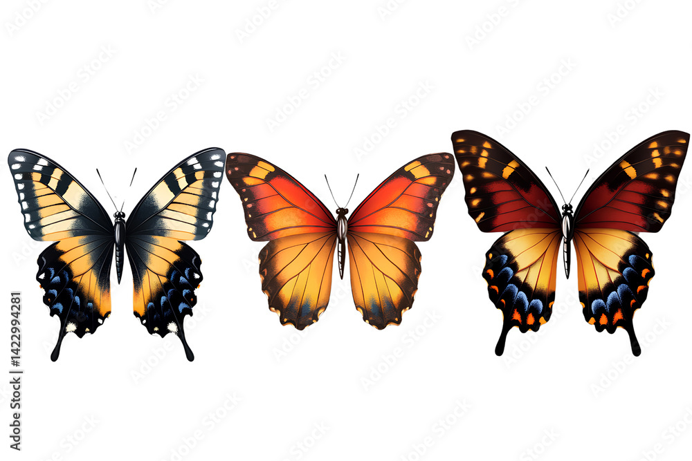 Fototapeta premium Vibrant, Colorful Butterfly Clipart: a vector illustration set on a transparent background