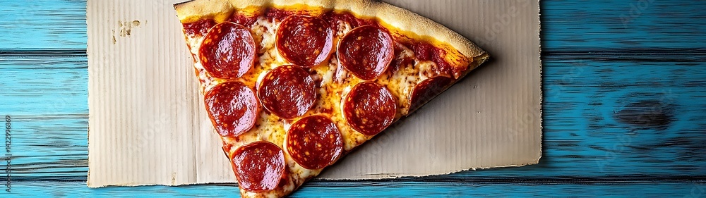 Pizza Slice on Blue Wood