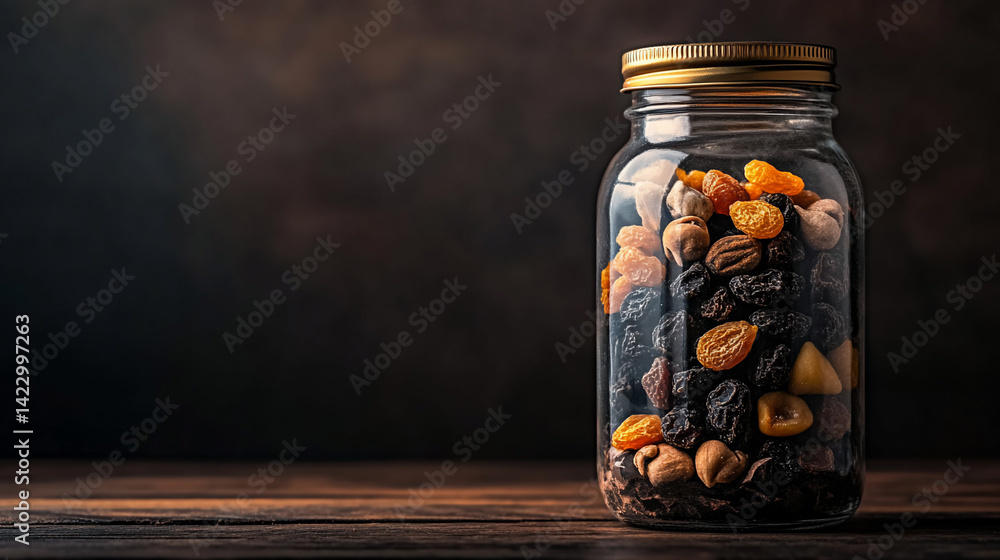 Dried fruit mix in jar Dried fruit mix in jar