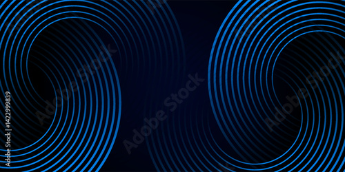Abstract blue glowing geometric lines on dark blue background. Modern shiny blue circle lines pattern. Futuristic technology concept. Suit for cover, poster, banner eps 10.