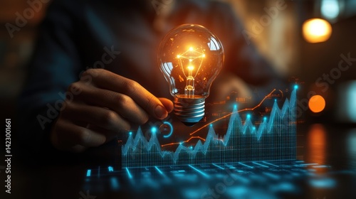 Obraz na płótnie Strategy business planning ideas for investment and business growth. glowing light bulb with futuristic graphic icon. w salonie