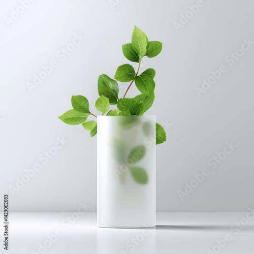 Wallpaper Mural Green Leaves in Frosted Glass Vase: Minimalist Botanical Still Life Torontodigital.ca