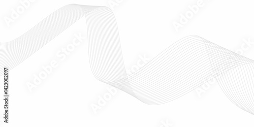  vector illustration of smooth, parallel curved lines forming an abstract wave pattern. The lines should be evenly spaced, thin, and grey in color, placed on a white background. The curves sh