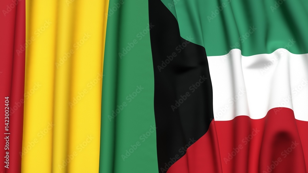 Obraz premium Flags of GUINEA and KUWAIT with realistic cloth texture