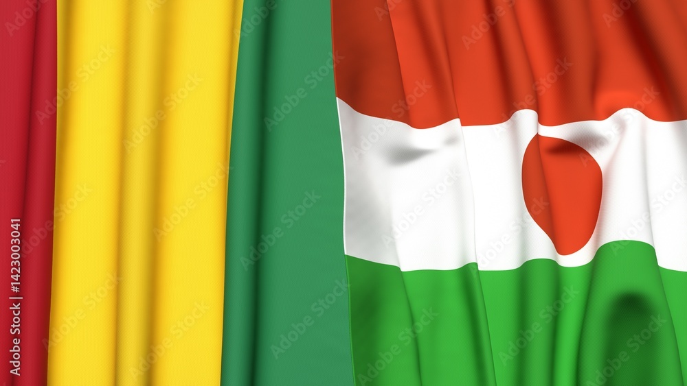 Fototapeta premium Flags of GUINEA and NIGER with realistic cloth texture