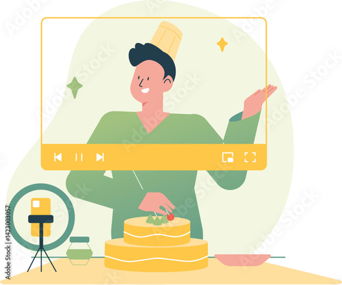 Man Celebrating Cake With Video Contect