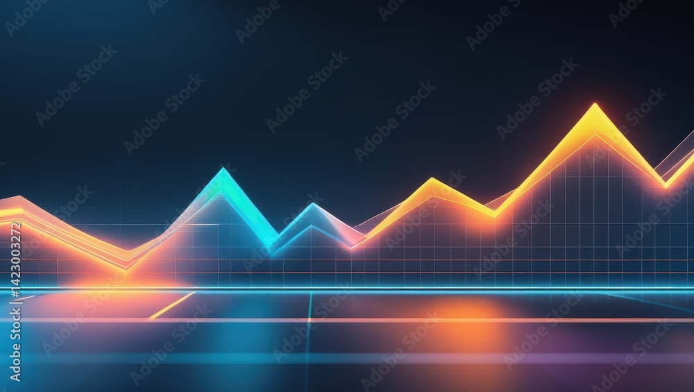 Fototapeta premium Abstract Neon Line Graph Financial Growth Chart Data Visualization Stock Market Trend Business