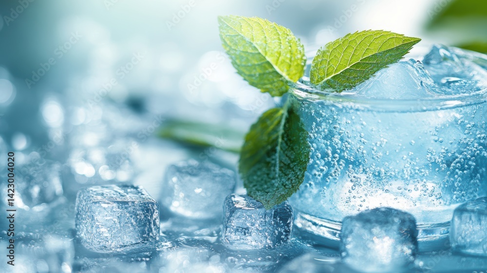 A close-up of a glass of cold lemonade with ice cubes and a mint leaf on a white table, ideal for summer drink photography A close-up of a glass of cold lemonade with ice cubes and a mint leaf on a white table, ideal for summer drink photography