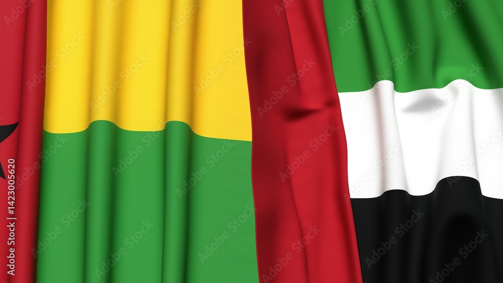 Fototapeta premium Flags of GUINEA-BISSAU and UAE with realistic cloth texture