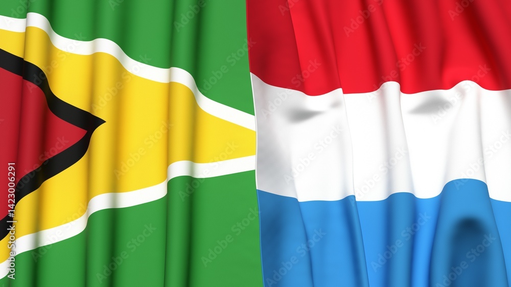 Fototapeta premium Flags of GUYANA and LUXEMBOURG with realistic cloth texture