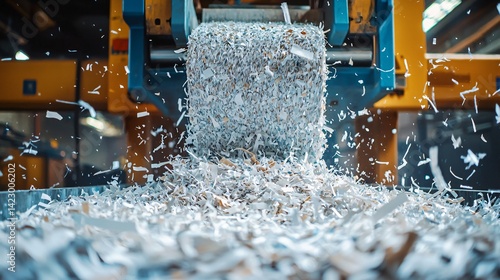 Shredding paper event action scene in an industrial waste management environment