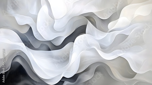 Soft White and Gray Abstract Waves Flowing in Gentle Elegance