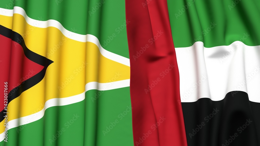 Obraz premium Flags of GUYANA and UAE with realistic cloth texture
