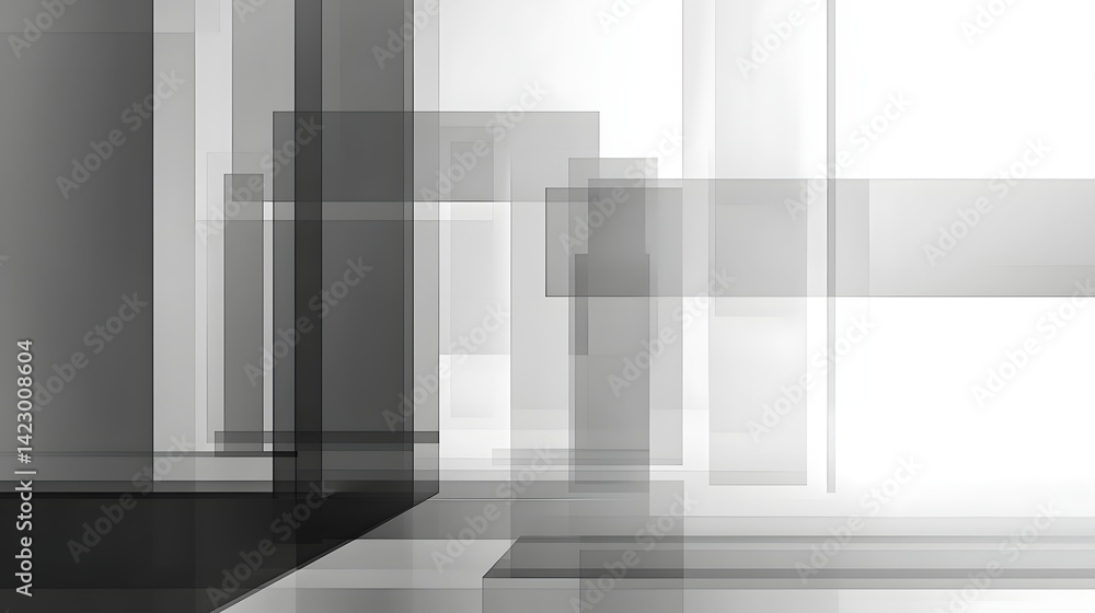 Fototapeta premium Abstract Geometric Shapes in Monochrome with Shadows and Light Effects