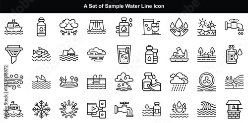 Water Icon Vector Set, Liquid Nature Symbol Graphics