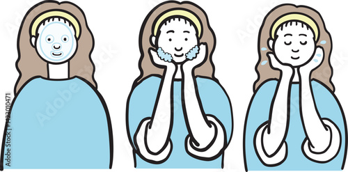 スキンケアする女性のイラスト