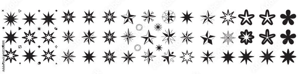 Vector set of hand drawn stars, design elements, badges, stickers, geometric figures - abstract background elements for branding, packaging, prints and social media posts Vector Black silhouettes. Vector set of hand drawn stars, design elements, badges, stickers, geometric figures - abstract background elements for branding, packaging, prints and social media posts Vector Black silhouettes.