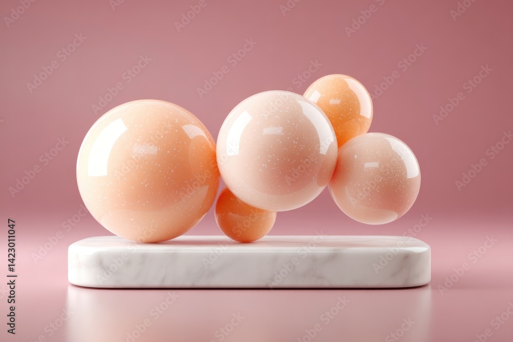 Fototapeta premium Smooth, glossy spheres in soft peach tones create playful intera