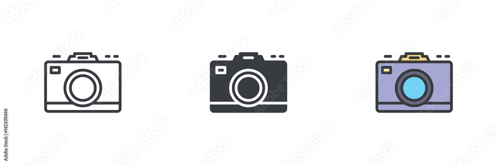Simple digital camera different style icon set Simple digital camera different style icon set