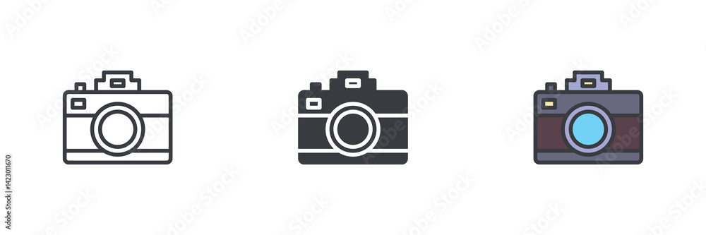 Photography camera different style icon set Photography camera different style icon set