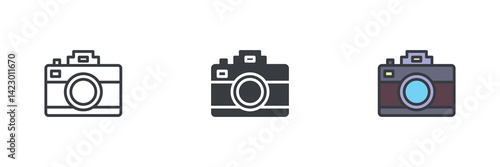Photography camera different style icon set