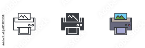 Photo printer different style icon set