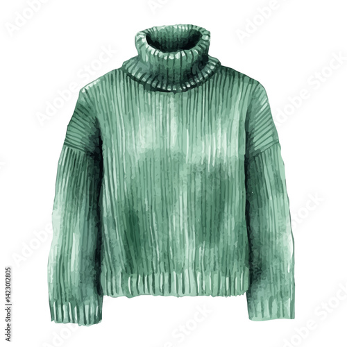 Turtleneck Sweater With Ribbed Texture, watercolor vector, isolated on a white background.