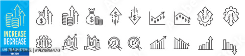 Increase decrease icon set. Editable line icon collection.
Vector illustration. 
