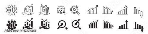 Increase decrease icon set. Editable line icon collection.
Vector illustration. 