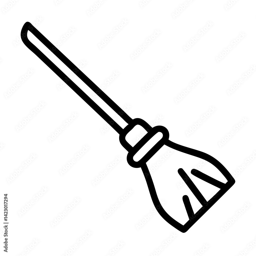 Broomstick, simple linear UI icon in black and white, Halloween-themed design with copy space against a white background Broomstick, simple linear UI icon in black and white, Halloween-themed design with copy space against a white background