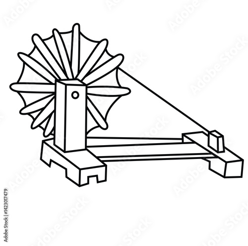 Cute cartoon hand drawn vector Gandhi Charkha outline.