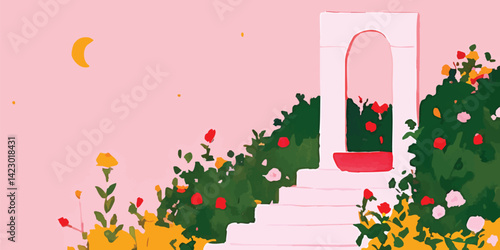 A whimsical garden scene in...