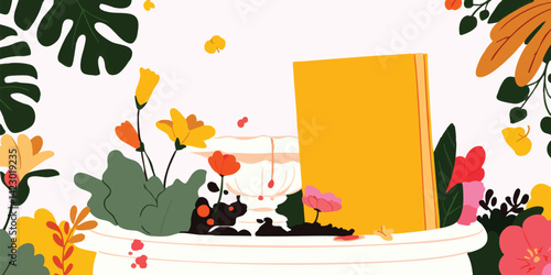 A whimsical garden scene wi...