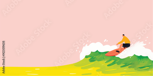 A lone surfer effortlessly rides a vibrant wave, showcasing the beauty and thrill of the sea. Minimalist composition captures the essence of freedom and adventure.