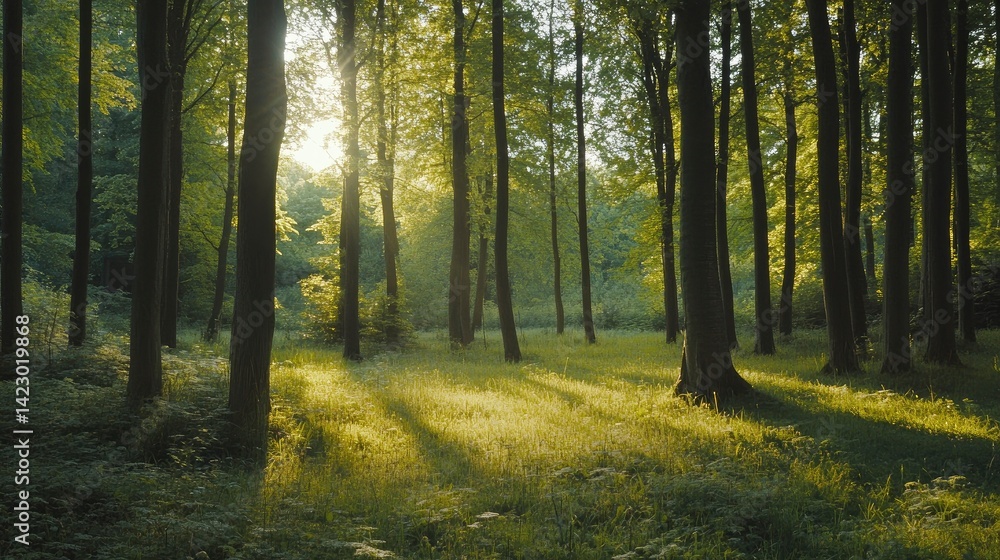Sunlight Through Trees in Forest Sunlight Through Trees in Forest