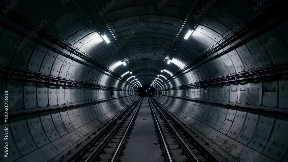 High-speed train moving through illuminated underground tunnel. Subway car perspective of dark railway track. Rapid transit and transportation system motion video. High-speed train moving through illuminated underground tunnel. Subway car perspective of dark railway track. Rapid transit and transportation system motion video.
