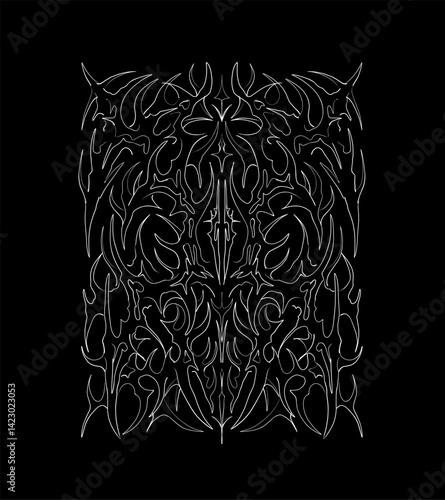 Abstract neo tribal ornamental, hand drawn vector symmetrical shapes on black background