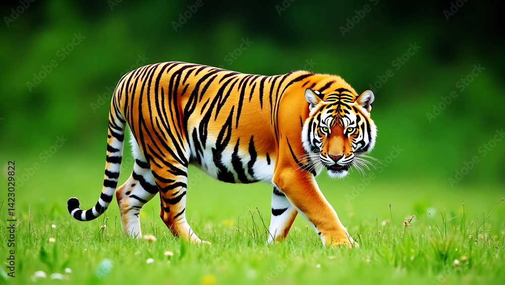 Fototapeta premium Royal Bengal Tiger in Green Grass