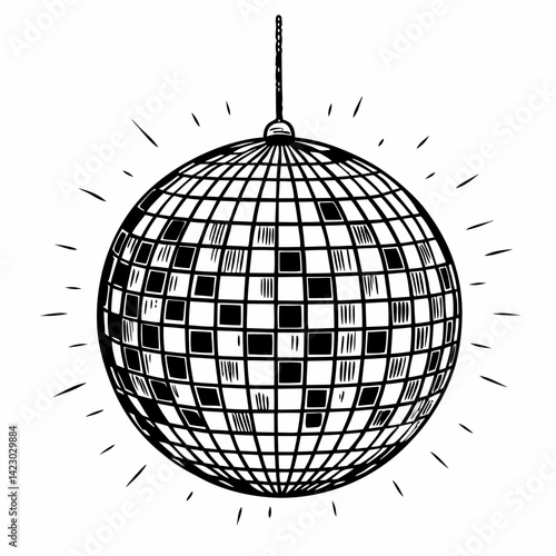 Hand Drawn Disco Ball Illustration Sparkling Party Decor Retro Art