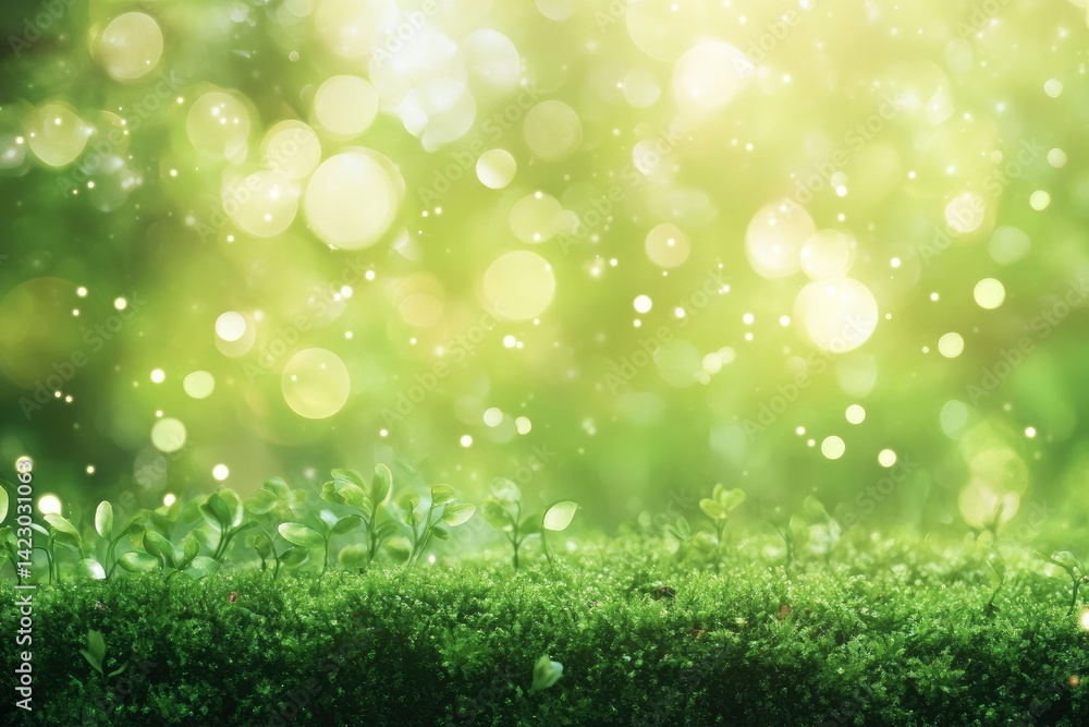 Green Moss and Seedlings with Bokeh Lights Green Moss and Seedlings with Bokeh Lights