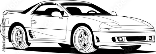 Stylish vector art of a vibrant red sports car with bold curves, precise detailing, and dynamic design, ideal for automotive-themed projects and creative displays