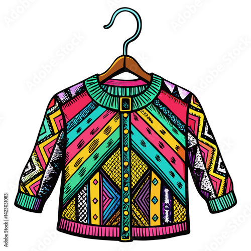 Colorful Tribal Patterned Sweater on Hanger  Illustration