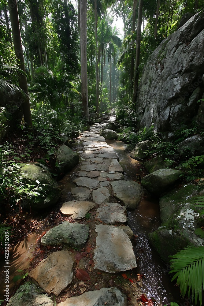 Rainforest Path Sunlight Stones