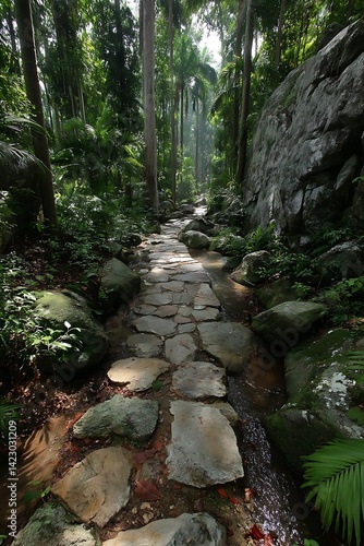 Obraz na płótnie Rainforest Path Sunlight Stones w salonie
