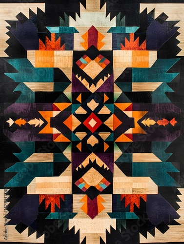 Aztec-inspired geometric designs bring a captivating visual feast to a sleek surface, as elaborate forms and vibrant