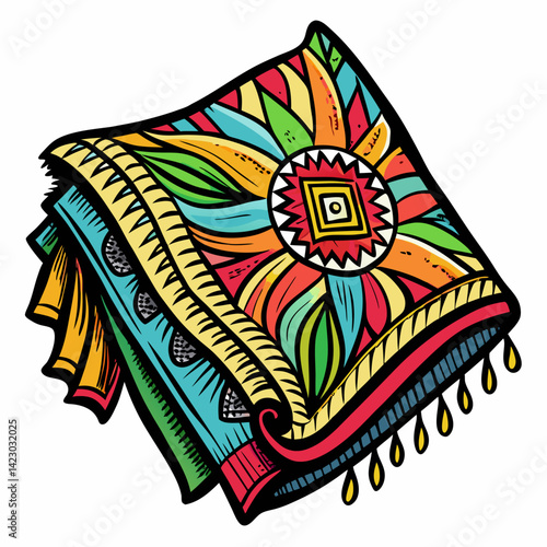 Colorful Ethnic Textile with Geometric Patterns and Vibrant Design